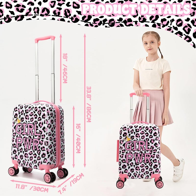Esteemly Kid's Luggage Set 2 Piece Suitcase Set 16" Hardside Luggage with Spinner Wheels Girls Carry on Toddler Travel Rolling Suitcase with Neck Pillow Airline Approved - Image 2